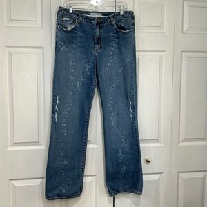 🍓 Vintage Y2K Baby Phat Splatter Blue Distressed Denim Jeans Wide Boot - Size 20
